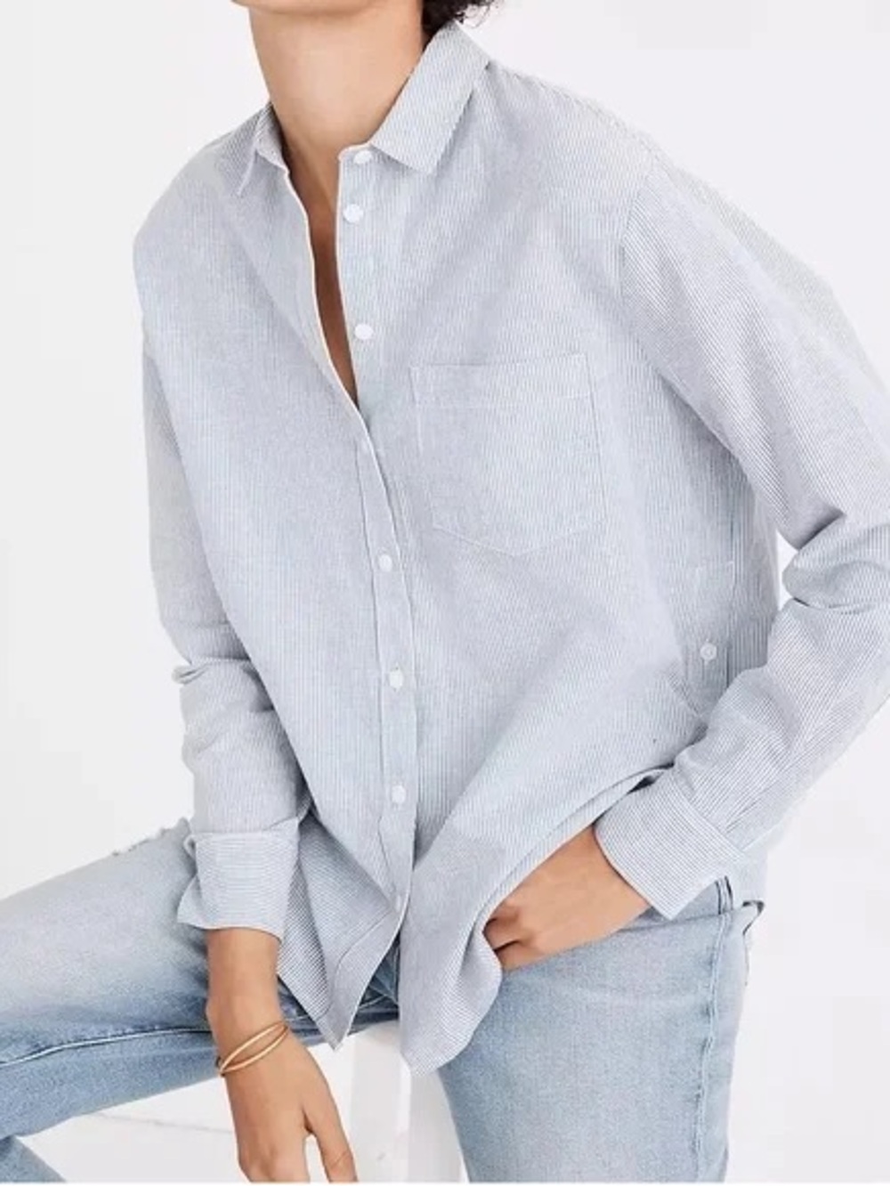 Madewell Side-button Ex-boyfriend Shirt in Blue Stripe Size Small - Picture 5 of 8